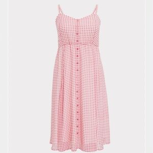 Torrid Pink Gingham Chiffon Button Midi Dress
